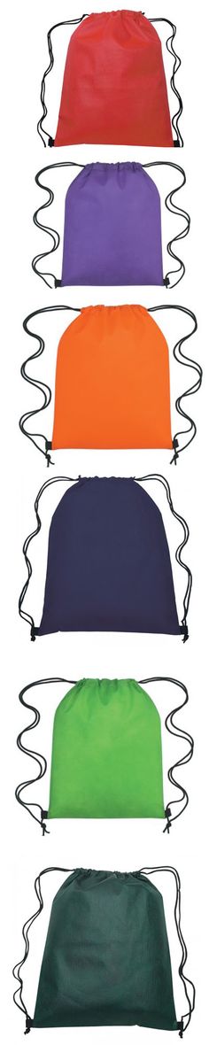 six drawsacks with different colors and sizes on the sides, all lined up