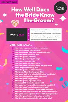 a pink poster with the words how well does the bride know the groom?