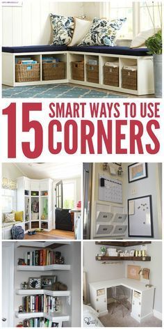 Have a weird corner that you just don't know what to do with? We've got you covered! Here are 15 smart ways to use corner space in your home. Small House Hacks, Crazy House, Corner Space, Home Remodeling Diy, Hemma Diy, Small Corner, Diy Remodel, Diy Home Improvement, Small Space Living