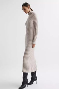 Best Knitted Dresses | SheerLuxe Warm Winter Dresses, Fall Capsule Wardrobe, Knitted Dress, Dress Shapes, Knit Midi, Long Sleeve Midi, Mid Length Dresses, Knit Midi Dress