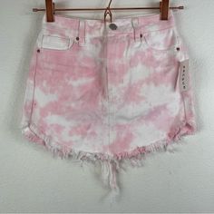 Pacsun Pink Tie Dye Denim Skirt Size Waist 22 New With Tags Pls Note Of Dirt On Back Fitted Cotton Denim Skirt For Summer, Summer Cotton Denim Mini Skirt, Fitted Denim Skirt With Frayed Hem For Summer, Trendy High Waist Summer Mini Skirt, High-waisted Cotton Denim Skirt For Summer, Trendy High Waist Mini Skirt For Summer, Trendy Summer Cotton Denim Skirt, Summer Mid-rise Skirt With Frayed Hem, High Waist Cotton Skirt For Summer