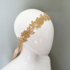 "Beautiful and lovely old gold color embroidery flower lace sash made of old gold beaded flower lace with 7/8\" champagne satin ribbon. You can use it for a head tie or sash. Please choose your style ( adult sash, flower girl sash, or head tie ) when you check out. Your beautiful sash/ headband will come in a lovelike gift box.  ♥1.5\" width flower lace portion is 18\"  ♥Adult sash total 105\"  ♥Flower girl sash total 78\"  ♥Head tie total 78\"  ♥7/8\" Champagne satin ribbon    ✿See more Girlslo Elegant Gold Lace With Floral Embroidery, Gold Floral Embroidery Lace For Party, Gold Lace With Floral Embroidery For Party, Gold Elegant Headband For Wedding, Elegant Gold Headband For Wedding, Gold Elegant Wedding Headband, Elegant Gold Embroidered Bridal Belt, Lace Sash, Bridesmaid Sash