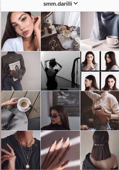 a collage of photos with different women in the middle and one woman holding a coffee cup