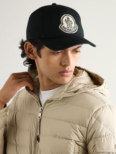 Moncler's logo is easily recognisable, even when it's pixellated. This baseball cap is made from cotton-twill and appliquéd with a blurred patch bearing its emblem. Luxury Embroidered Logo Snapback Baseball Cap, Luxury Snapback Baseball Cap With Embroidered Logo, Luxury Embroidered Snapback Baseball Cap, Luxury Baseball Cap With Logo Patch, Luxury Hats With Logo Patch And Curved Brim, Luxury Black Baseball Cap With Curved Bill, Luxury Black Curved Bill Baseball Cap, Cotton Baseball Cap With Logo Detail, Designer Snapback Baseball Cap With Embroidered Logo