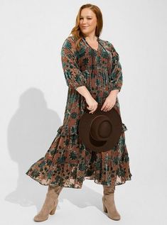 Tea Length Velvet Burnout Ruffle Dress Torrid Fall Dresses 2022, Burnout Velvet Dress, Black Short Sleeve Dress, Velvet Burnout, Burnout Velvet, Dress Images, Eclectic Fashion, Super Cute Dresses, Cute Fall Outfits