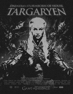 the poster for game of thrones featuring targaryn in front of a black background