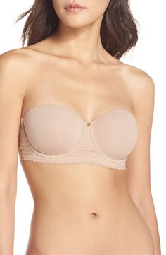 This smooth, stretchy cotton bra features a wide lace-trimmed band and interior silicone grippers for stay-put strapless support. Convertible straps are included to accommodate a variety of necklines and backs. Style Name:Natori Truly Smooth Strapless Underwire Bra. Style Number: 1064171. Available in stores. Blanknyc Suede Moto Jacket, Best Strapless Bra, Patent Leather Leggings, Strapless Bras, Cotton Bra, Sleeveless Sweater Dress, Cotton Bras, Strapless Bra, Bra Styles