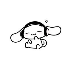 a black and white drawing of a dog wearing headphones