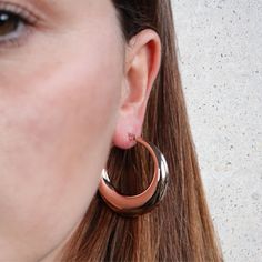 For a simple pair of earrings that always look fabulous, choose these light weight hoop earrings. With a hollow middle, made from stainless steel and finished with 14kt rose gold plating, these earrings are incredibly versatile. We love the shiny, sweet rose gold, and the lightweight feel for all day comfort. Shop these versatile earrings for yourself or for someone special to make a fabulous gift! Clean with a jewellery polishing cloth. Store in a safe place separately to avoid scratching. Rose Gold Polished Drop Earrings, Everyday Rose Gold Hoop Earrings, Classic Rose Gold Earrings With Shiny Finish, Classic Shiny Finish Rose Gold Earrings, Everyday Rose Gold Tarnish Resistant Hoop Earrings, Everyday Tarnish Resistant Rose Gold Hoop Earrings, Everyday Single Rose Gold Hoop Earring, Everyday Tarnish-resistant Rose Gold Hoop Earrings, Rose Gold Sterling Silver Hoop Earrings With Polished Finish