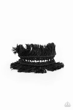 Paparazzi Accessories-Homespun Hardware - Black Bracelet Item #P9SE-BKXX-235XX Black thread decoratively knots around an airy silver cuff, creating a macramé inspired fringe around the wrist. Sold as one individual bracelet. Black Cuff Bracelet, Fringe Bracelet, Pink Jewels, Black Bracelet, Ball Necklace, Black Thread, Black Bracelets, Paparazzi Accessories, White Rhinestone