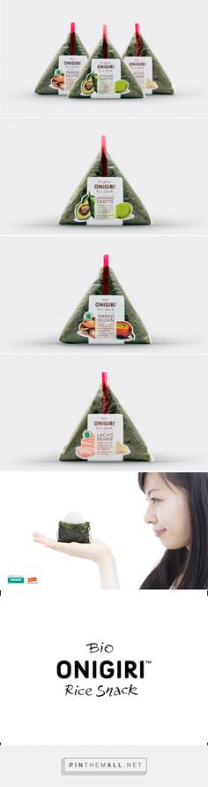 an advertisement for sushi is shown in three different stages, with the words on each side