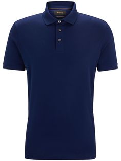 navy blue cotton mother-of-pearl buttons polo collar short front button fastening short sleeves straight hem Classic Fitted T-shirt With Button Closure, Elegant Polo Collar Top With Button Closure, Elegant Tops With Button Closure And Polo Collar, Blue Polo Shirt With Collar And Buttons, Business Casual Short Sleeve Top With Ribbed Collar, Short Sleeve Tops With Ribbed Collar For Business Casual, Blue Collared Polo Shirt With Button Closure, Blue Polo Shirt With Ribbed Collar For Summer, Blue Summer Polo Shirt With Ribbed Collar