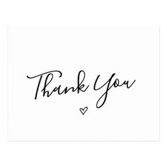 the word thank you written in black ink on a white postcard with a heart