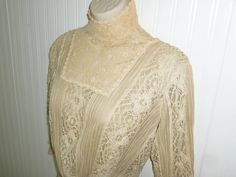 Romantic Antique Blouse Mixed Lace Maltese Cluny Irish Crochet Lace Vintage Edwardian - Etsy Elegant Cream Lace Top With Patchwork, Fitted Beige Tops With Delicate Lace, Elegant Cream Lace Top With Lace Collar, Elegant Beige Blouse With Lace Sleeves, Fitted Lace Top With Lace Sleeves For Daywear, Fitted Cream Lace With Patchwork Detail, Fitted Cream Lace With Lace Patchwork, Elegant Fitted Cream Lace Top, Fitted Feminine Beige Lace Top