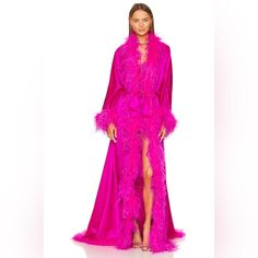 New With Tags. Bring On The Drama In Retrofete’s Neon Pink Juno Robe. This Over-The-Top Floor Length Silk Robe Features Ostrich Feather Trim Ties At The Waist And Was Designed To Make An Entrance Unlike Any Other. Self: 76% Acetate, 24% Polyester Trim: 100% Ostrich Feather (Ostrich Feathers Can Be Removed With A Button) Made In China Dry Clean Only Detachable Waist Tie Closure Midweight Sateen Fabric With Dyed Feather Trim Revolve Style No. Rofr-Wo83 Manufacturer Style No. Hl23-6494 Tags: Revolv Pink Feather Robe, Fancy Robes, Ostrich Feather Trim, Revolve Style, Top Floor, Feather Trim, Ostrich Feather, Silk Robe, Pink Feathers