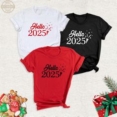 Hello 2025 Family Shirt, Happy New Year Tshirt, 2025 New Year Party Shirt, New Year Holiday Tee, Hello 2025 New Year Group Tee, 2025 Shirts. The most elegant way to welcome the new year! With its modern design and comfortable fit, it is an eye-catching choice for your New Year's celebrations. The perfect piece to make your celebrations more special. Welcome to BestMomentTees! Step into a world of comfort and style with our handmade shirts from the renowned Bella Canvas brand. The solid colors ar New Year White Short Sleeve Tops, White Short Sleeve T-shirt For New Year, White Short Sleeve Top For New Year, Happy Halloween Pictures, Handmade Shirts, New Years Shirts, New Year Party, New Year Holidays, Family Shirt