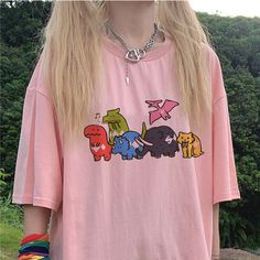 Gothic Cartoon, Print Shirts Women, Cute Letter, Cute Letters, Pink T Shirt, Pink Tshirt, Pink Shirt, Casual Style Outfits, Cartoon Print