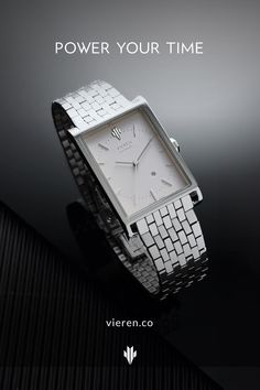 VIEREN Matte White rectangular watch on black with logo Become A Minimalist, Rectangular Watch, Swiss Automatic Watches, Swiss Luxury, Swiss Made Watches, White Watch, White Dial, Swiss Made, Automatic Watch