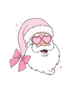 a drawing of santa claus wearing sunglasses and a pink bow