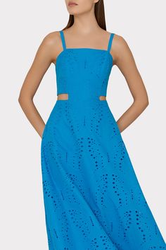 Rendered from 100% cotton eyelet with butterfly embroidery detail, this full skirt maxi dress is ready for summer with airy cut outs on each side and open back. Eyelet Maxi Dress, Butterfly Embroidery, Skirt Maxi, Maxi Dress Cocktail, Denim Coat Jacket, Maxi Dress Blue, Denim Coat, Sweater And Shorts, Full Skirt