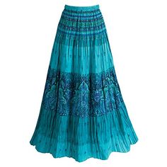 CATALOG CLASSICS Women's Long Peasant Skirt-Tiered Broom Style In Caribbean Blues Long Tiered Skirt, Broomstick Skirt, Crinkle Skirt, Blue Maxi Skirt, Peasant Skirt, Bohemian Skirt, High Waisted Maxi Skirt, Rock Outfit, Tiered Skirts