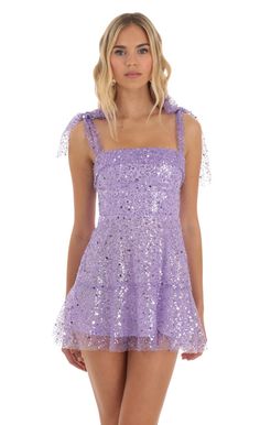 Zev Sequin Mini Dress in Purple | LUCY IN THE SKY Purple Hoco Dress, Purple Hoco Dresses, Purple Dress Short, Purple Sparkly Dress, Mitzvah Dresses, Eras Outfits, Purple Homecoming Dress, Sparkly Outfits, Cute Formal Dresses