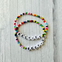 "Besties!! Share these colorful, dainty seed bead bracelet with your besties! They are so cute and perfect accessories to any outfits!  📌 This listing is for a set of 2 colorful seed beads boho bracelets 📌 Each bracelet is beautiful unique in its own way. We cannot guarantee they will look exact same as pictured 📌 CUSTOM BRACELET: If size other an 6.5\" is needed, please include the size needed!! 📌 These multi colorful confetti bracelets are double knotted and glued shut  📌 Each order is packing in a small drawstring bag ready to be given as a gift! 📌All order will be shipped within 1-2 business days of purchase  📌All order are handing with great care and checked thoroughly before it is shipped to you  📌 Caring Tips:  *Roll the bracelets up your hand to your writs. *I recommend kee Trendy Beaded Bracelets For Best Friend Gift, Colorful Beaded Bracelets For Birthday, Multicolor Casual Bracelets For Best Friend Gift, Casual Beaded Bracelets For Best Friend, Multicolor Letter Beads For Friendship, Casual Multicolor Bracelets For Best Friend Gift, Beaded Bracelet For Best Friend Gift, Trendy Beaded Friendship Bracelets For Best Friend, Multicolor Beaded Friendship Bracelets For Birthday