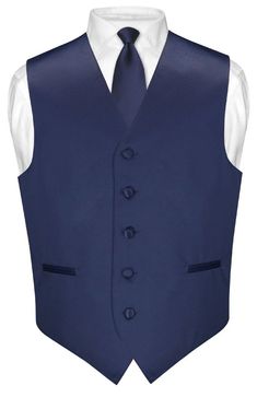 Mens Dress Vest Skinny NeckTie Solid Navy Blue 2.5" Neck Tie Set Formal Blue Vest, Classic Fitted Vest With Ties, Navy Fitted Elegant Vest, Elegant Fitted Navy Vest, Formal Sleeveless Blue Vest, Elegant Blue Summer Vest, Blue Sleeveless Suits For Formal Occasions, Blue Sleeveless Formal Suits, Elegant Sleeveless Blue Suits