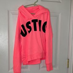 Justice Girls Sweatshirt Size 12 Nwt Trendy Long Sleeve Sports Top, Sporty Pink Long Sleeve Top, Sporty Long Sleeve Pink Tops, Stretch Letter Print Hoodie Top, Stretch Letter Print Hoodie, Pink Hoodie Top For Streetwear, Pink Long Sleeve Tops With Letter Print, Pink Long Sleeve Top With Letter Print, Pink Hoodie For Streetwear