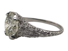 Platinum 3.53 Carat Edwardian Era Diamond Engagement Ring For Sale at 1stDibs The Edwardian Era, Scroll Work, Edwardian Era, Diamond Engagement Ring, Diamond Engagement, Diamond Engagement Rings, Engagement Ring, Platinum, Engagement Rings