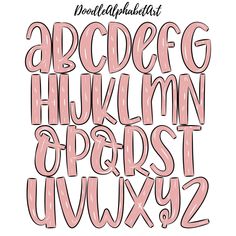 the alphabet and numbers are drawn in pink ink