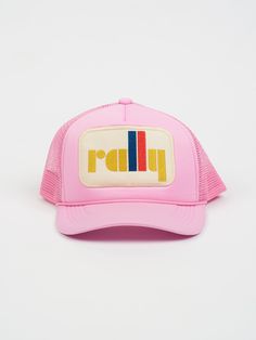 MOTHER TRUCKER | rally pink - Rally Club Front Casual Pink Hats With Logo Patch, Pink Trucker Hat For Sports, One Size, Pink Trucker Hat For Sports, One Size Fits Most, Pink Trucker Hat With Curved Bill For Outdoor, Pink Trucker Snapback Hat With Flat Brim, Sporty Pink Baseball Cap For Sports Events, Retro Pink Hat With Flat Brim, Pink Flat Bill Sports Hat, Pink Flat Bill Snapback Hat For Sports