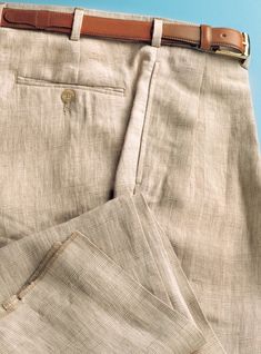 Cream and Nut Glen Plaid Trousers in Pure Linen Business Linen Trousers, Classic Flax Trousers, Classic Brown Linen Pants, Classic Brown Linen Bottoms, Classic Flax Pants For Workwear, Business Casual Linen Pants With Belt Loops, Tailored Linen Bottoms With Belt Loops, Classic Semi-formal Linen Bottoms, Classic Linen Bottoms For Semi-formal Occasions