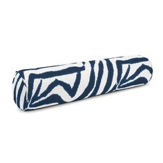 a blue and white zebra print pillow on a white background