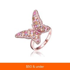 in stock Rose Gold Cubic Zirconia Butterfly Ring For Anniversary, Anniversary Rose Gold Butterfly Ring With Cubic Zirconia, Luxury Rose Gold Butterfly Ring As Gift, Luxury Rose Gold Butterfly Ring Perfect For Gift, Luxury Rose Gold Butterfly Ring Gift, Rose Gold Butterfly Ring Fine Jewelry Gift, Rose Gold Butterfly Ring Fine Jewelry, Butterfly Ring, Pink Ring