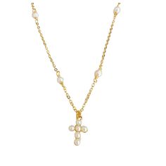 Discover the elegance of our beautiful dainty Pearl Cross Necklace, a symbol of grace and faith. Perfect for wearing solo or layering with your favorite pieces. freshwater pearls gold plating over sterling silver chain length: 15" with 3" extender Symbol Of Grace, Pearl Cross Necklace, Grace Symbol, Pearl Collection, Dainty Necklace, Sterling Silver Chain, Pearl Bracelet, Gold Plating, Chain Lengths