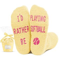 Size & MaterialFits for 7-10 years old big kids. These fluffy socks are made of plush coral fleece, providing ultimate comfort and warmth. Our fuzzy socks also feature black non-slip soles, ensuring your safety on wood and tile floors.Silly Socks... Gifts For Softball Players, Crazy Socks For Kids, Fun Socks For Kids, Kids Softball, Softball Socks, Best Gifts For Boys, Dance Recital Gifts, Ballet Socks, Ballerina Gift