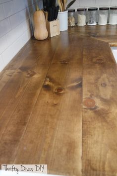 a wooden counter top in a kitchen