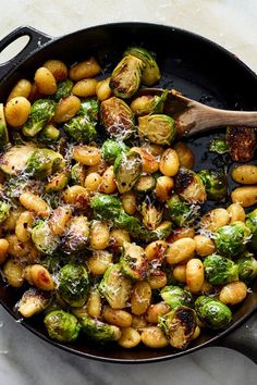 brussel sprouts and brussels sprouts in a skillet