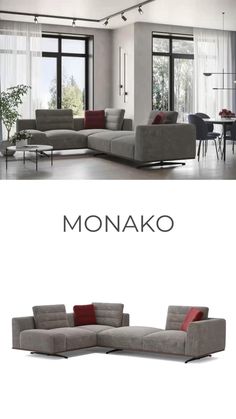 an image of a modern living room with the words monako in front of it