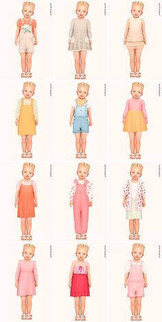 an image of children's clothes in different colors and sizes, with the names on them