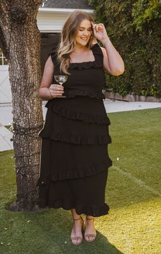 Greta Dress ~ Black Stretch – Show Me Your Mumu Modern Prom Dresses Black, Black Wedding Guest Outfits, Modern Prom Dresses, Greta Dress, Dress With Ruffle Hem, Neutral Dress, Formal Wedding Guest Dress, Top Straps, Black Bridesmaids