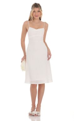 A-line Midi Dress in White | LUCY IN THE SKY White Square Neck Dress With Straps, Fitted White Midi Dress With Adjustable Straps, White Fitted Midi Dress With Adjustable Straps, White Midi Dress With Straight Neckline And Adjustable Straps, Bridesmaid Midi Dress With Tie Back And Fitted Bodice, White Midi Dress With Lined Bodice And Straight Neckline, White Spaghetti Strap Midi Dress With Adjustable Straps, White Midi Dress With Adjustable Spaghetti Straps, Fitted Slip Dress With Sweetheart Neckline And Tie Back