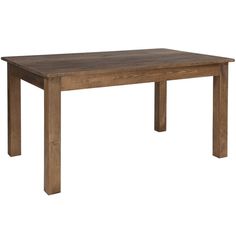 a wooden table sitting on top of a white floor