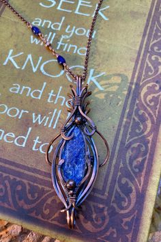 Handmade Sodalite Jewelry As Gift, Wire Wrapped Sodalite Jewelry As Gift, Elegant Blue Copper Jewelry, Hand Wrapped Copper Bead Jewelry, Blue Copper Wire Pendant Necklace, Blue Copper Wire Wrapped Necklaces, Blue Copper Wire Wrapped Necklace, Blue Pendant Necklace With Copper Wire, Blue Copper Round Beads Jewelry