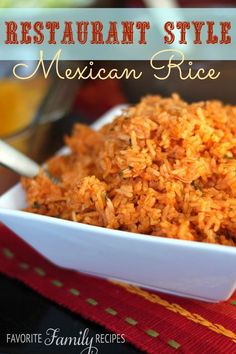 mexican rice in a white bowl with the words restaurant mexican rice