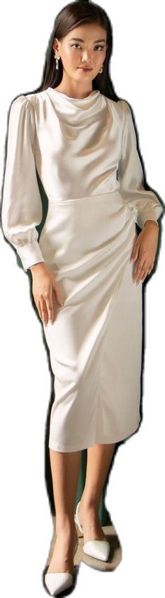 Chic Sheath Maxi Dress For Wedding, Elegant White Satin Dress For Formal Occasions, Elegant Long Sleeve Satin Wedding Dress, Elegant Long Sleeve Satin Dress For Wedding, Elegant Long Sleeve Midi Dress For Wedding, Elegant Sheath Bridesmaid Maxi Dress, Satin Sheath Wedding Maxi Dress, Satin Sheath Maxi Dress For Wedding, Sheath Satin Maxi Dress For Wedding