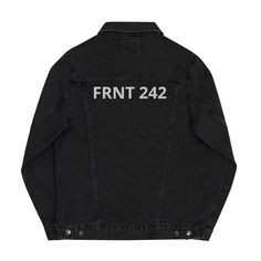 A fashionable eye-catcher: the iconic unisex denim jacket. Combine them with a t-shirt, a hoodie or a dress; she will always look fantastic. The lettering "FRNT 242" is embroidered in high quality! * 99% ring-spun combed cotton, 1% elastane * Fabric weight: 407 g/m² * Breast pockets with buttons * Raw product sourced from China Oversized Cotton Denim Jacket For Streetwear, Band Merch Outerwear For Fall Streetwear, Fall Band Merch Outerwear For Streetwear, Fall Band Merch Style Outerwear For Streetwear, Trendy Relaxed Fit Denim Jacket For Streetwear, Winter Casual Denim Jacket With Letter Print, Casual Denim Jacket With Letter Print For Winter, Casual Winter Denim Jacket With Letter Print, Letter Print Denim Jacket For Streetwear In Winter