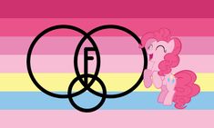 the pinkie pony is standing in front of an e - letter with two rings around it