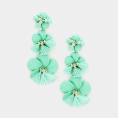 Mint Fun Fashion Flower Dangle Earrings  #fashionearrings #pageantearrings #funfashionearrings Flower Dangle Earrings, Prom Earrings, Prom Jewelry, Flower Fashion, Long Earrings, Formal Event, Fashion Earrings